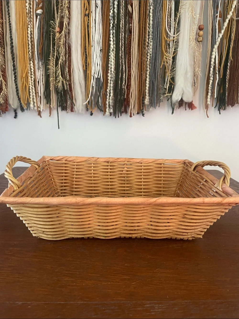 Woven Rectangular Serving Basket in Natural Brown - with handles